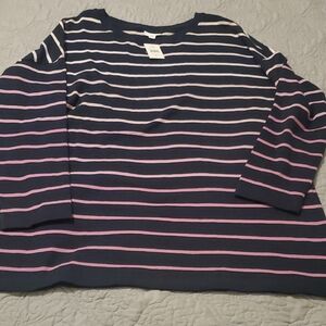 J. Jill Fit Navy and Pink Striped Obre Long-Sleeve Shirt Size Xl